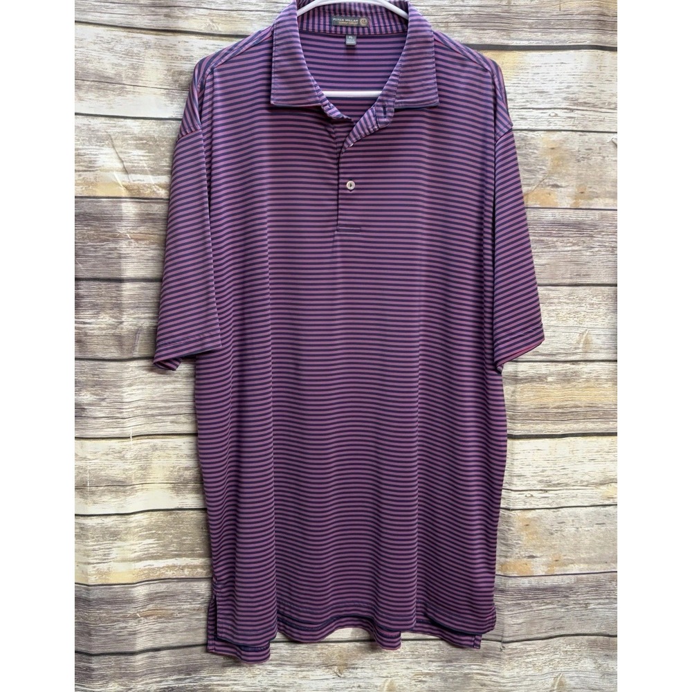Peter Millar Summer Comfort Polo Mens XL Purple Navy Striped Golf Short Sleeve